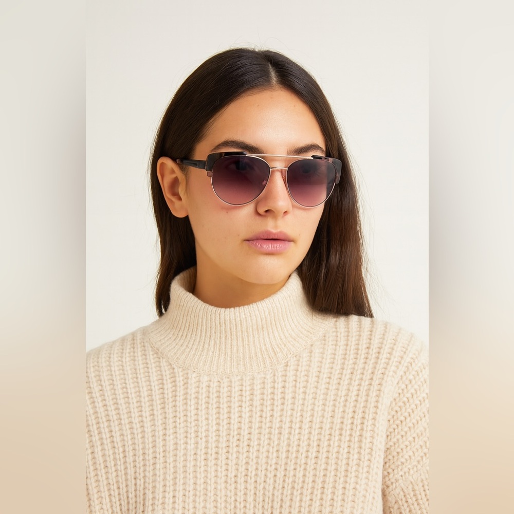 DVF Diane Von Furstenberg Silver and Black Gradient Lens Sunglasses